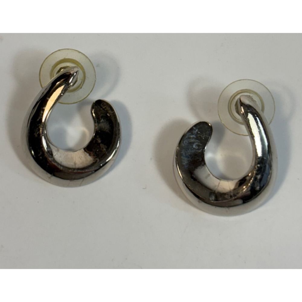Vintage Earrings Signed Chunky Avon Silver Tone Swirls